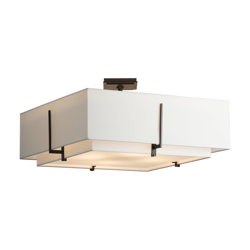 Exos Square Large Double Shade Semi-Flush Oil Rubbed Bronze Natural Anna Inner Shade & Natural Anna Outer Shade