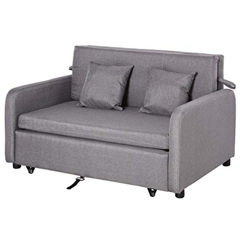 homcom Divano Letto 2 in 1 con Vano Contenitore e Design Moderno, Letto Singolo, Imbottito e Rivestito in Lino Grigio
