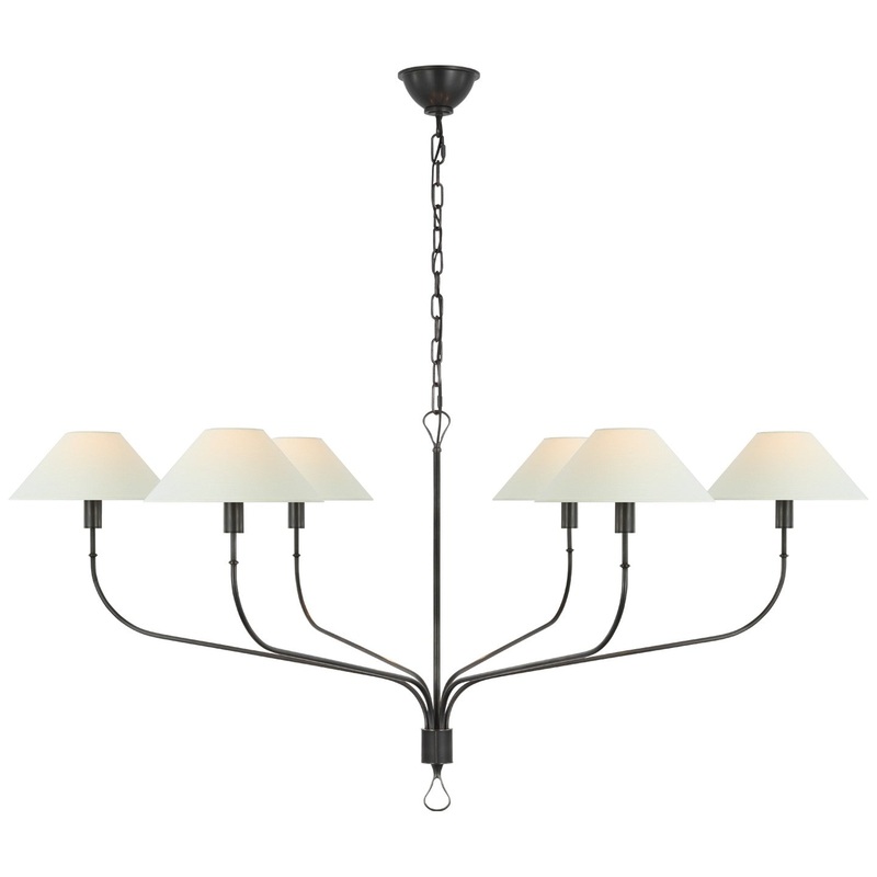 LED Chandelier from the Griffin Collection in Bronze And Chocolate Leather Finish by Visual Comfort Signature