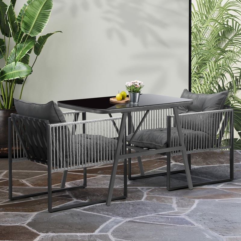 Livsip 3PCS Outdoor Dining Set Coffee Table Armchairs with Cushions