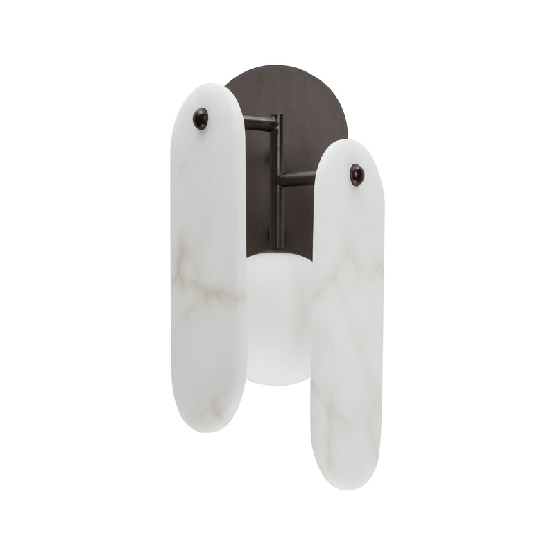 Megalith LED Wall Sconce Brushed Bronze White Alabaster