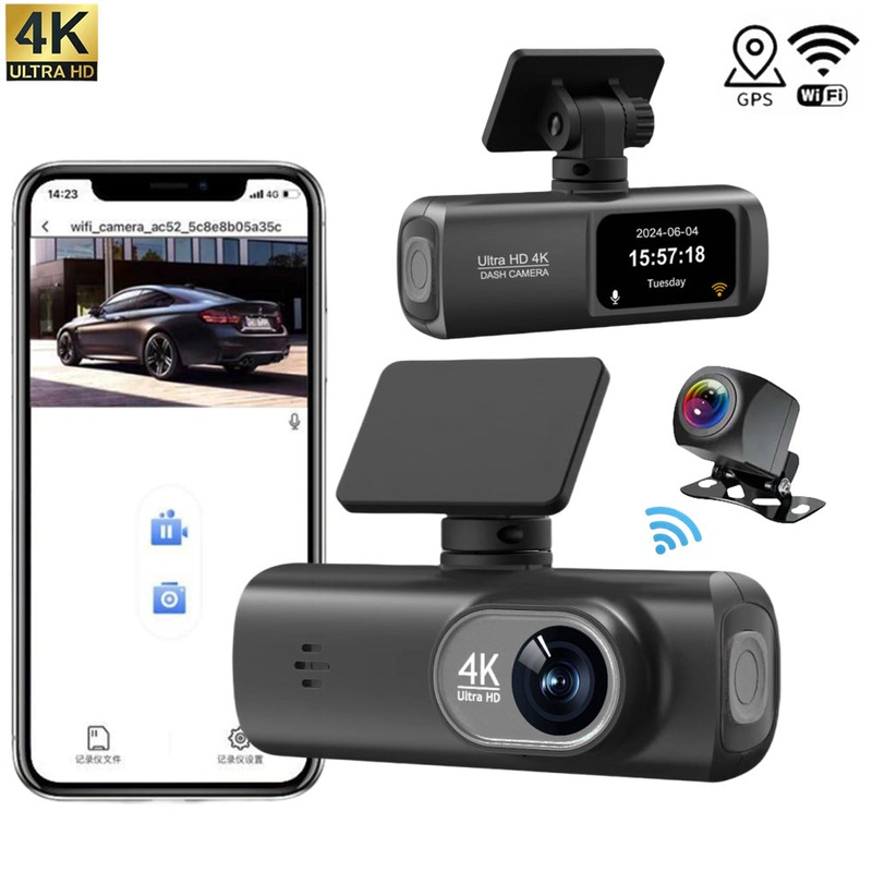 New 4K Car Dash Cam  Front and Rear Dual Recording, Wi-Fi Connectivity, GPS Tracking, 1080P + 4K Resolution