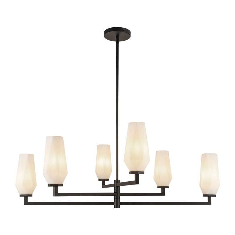 Six Light Chandelier from the Krysta Collection in Matte Black/Opal Glass Finish by Alora