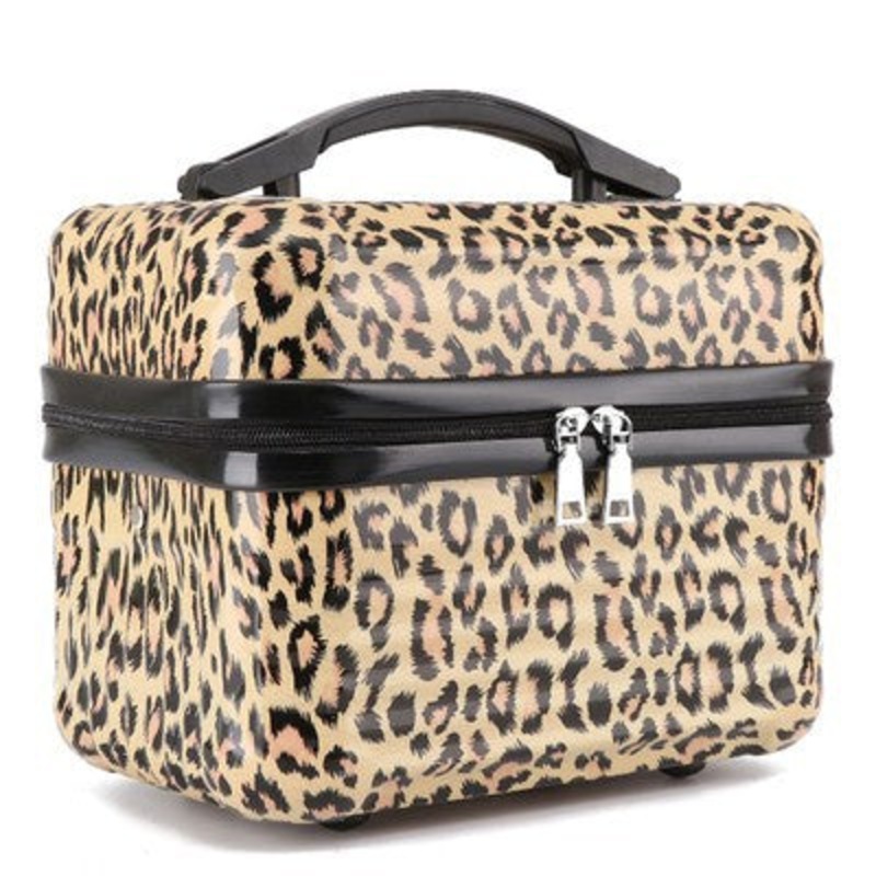 Yellow Leopard Pattern Durable Hard Shell Makeup Travel Case – Large Capacity Portable Cosmetic Organizer Box with Handle