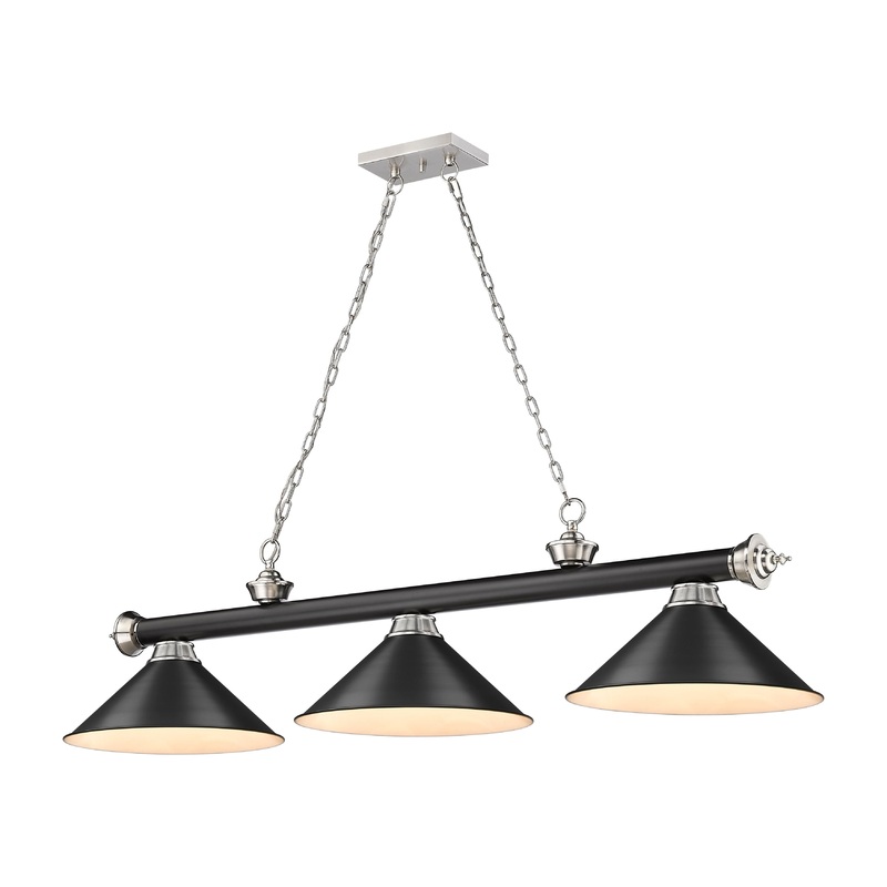 Cordon 3-Light Billiard Matte Black + Brushed Nickel Cone Matte Black Steel