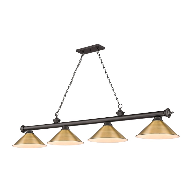Cordon 4-Light Billiard Bronze Cone Rubbed Brass Steel