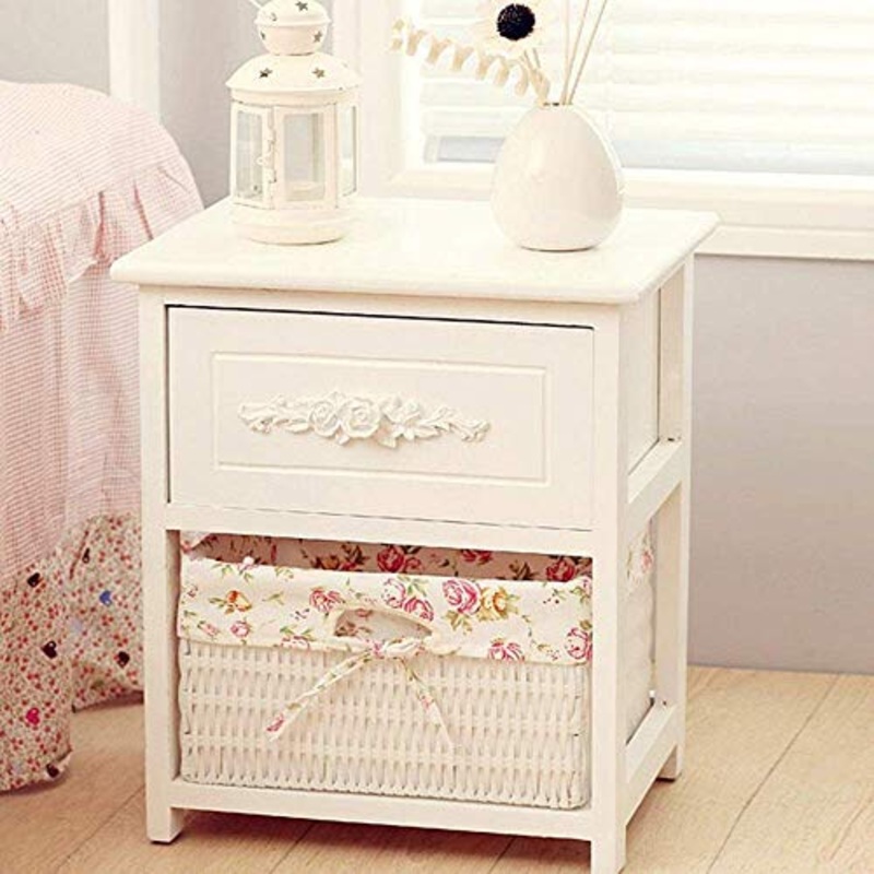 HYY-YY comodino in legno con secchio di stoccaggio – camera da letto comodino comodino fine tavolo armadio per riporre oggetti, comodini comodini (colore : bianco, dimensioni: 42 x 36 x 28 cm)