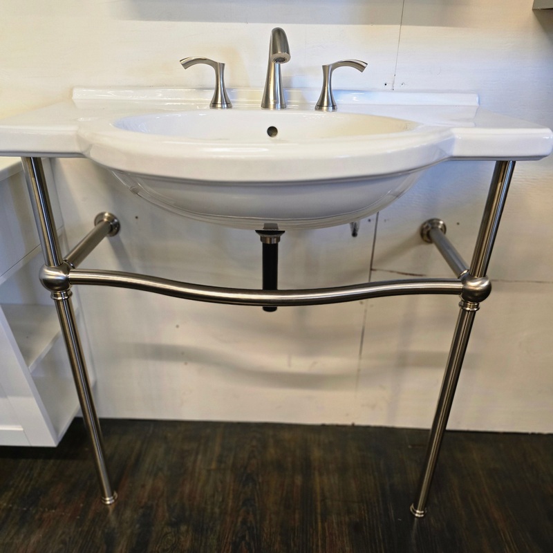 Icera 34″ Vanity with Gerber Faucet  Ceramic Top, Brushed Nickel Finish