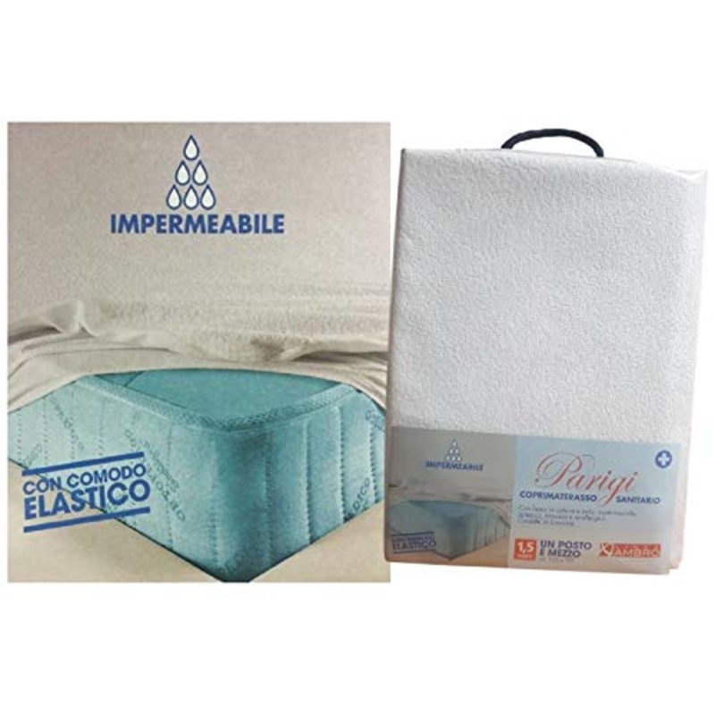 Linea Ambro Coprimaterasso con Elastico, Sanitario, Impermeabile, Cerato, Parigi (1 Piazza e Mezza)