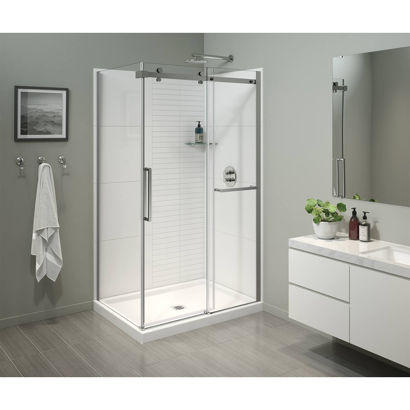 MAAX 134956-900-084-000 Halo Pro 48 x 36 x 78 3/4 in. 8mm Sliding Shower Door with Towel Bar for Corner Installation with Clear glass in Chrome