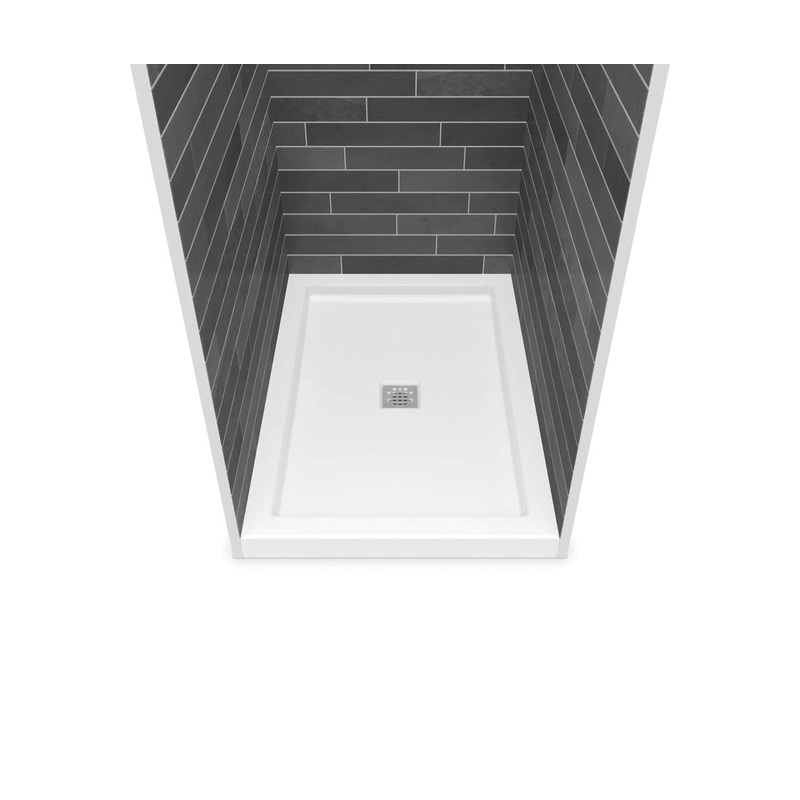 MAAX 420001-504-001-100 B3Square 4832 Acrylic Alcove Deep Shower Base in White with Center Drain